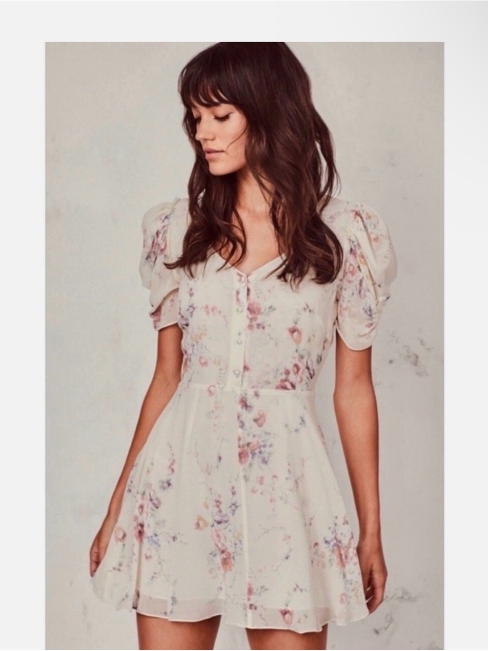 LoveShackFancy Ivory Floral Puff-Sleeve Mini Dress